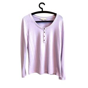 Loft Womens Lavender Quarter Button Sweater Size M Feminine Office Minimalist